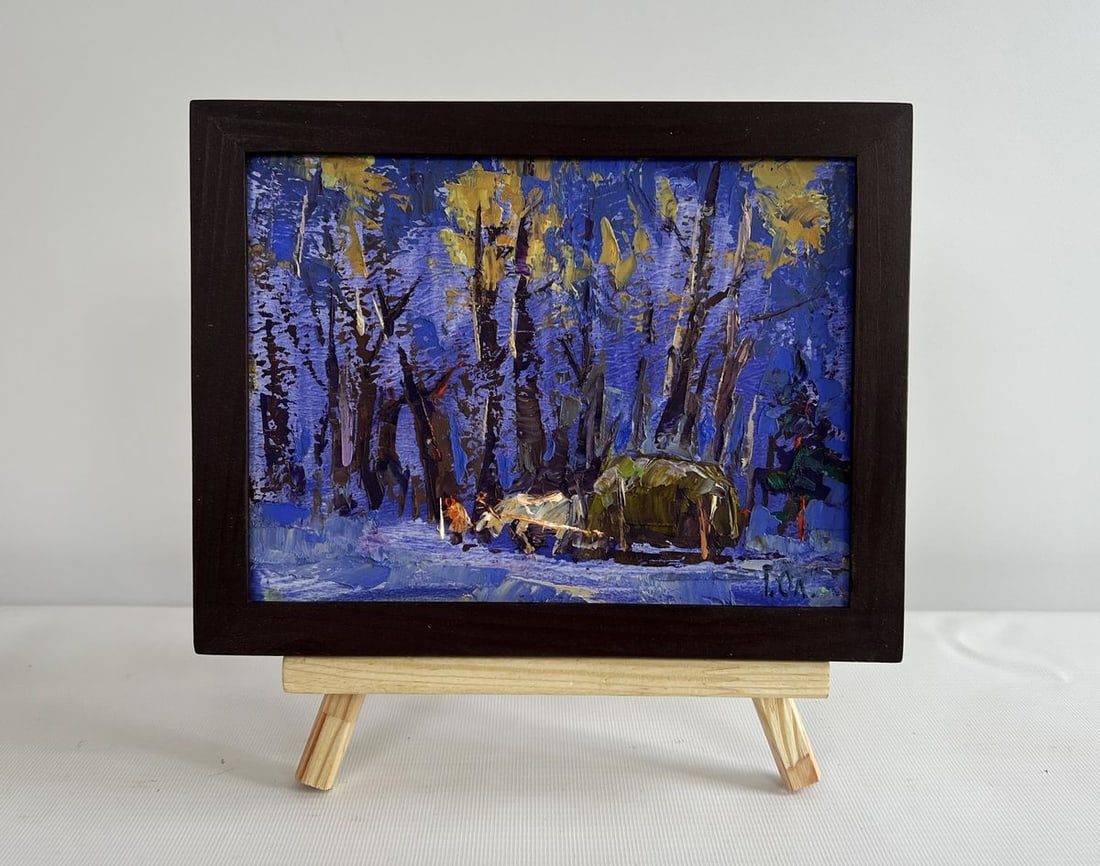 Oil painting Home on a winter evening Alex Kalenyuk (1 of 8)