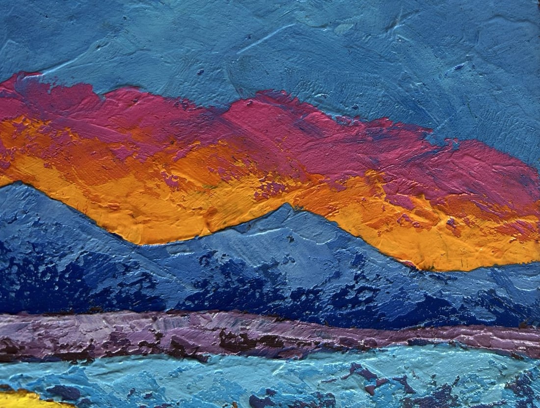 Oil painting Orange sunset behind the mountains V. Zadorozhnya - 4