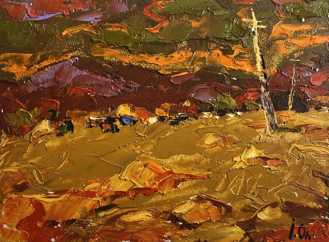 Oil painting Orange sunset over the mountains Alex Kalenyuk - 3