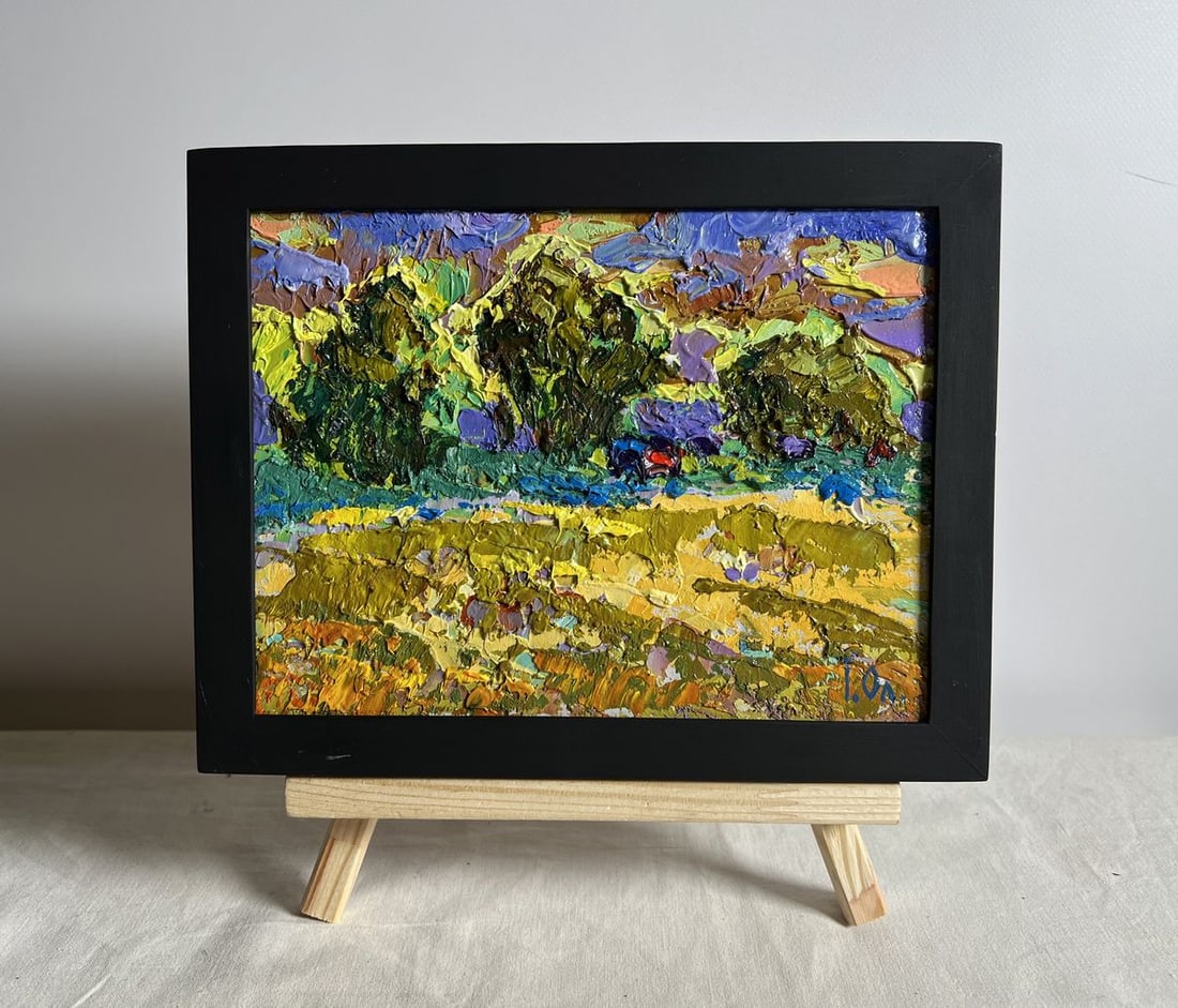 Oil painting Expressive yellow sunset Alex Kalenyuk: Title: Oil painting Expressive yellow sunset Alex Kalenyuk Description: No.AAA3910 This oil painting cardboard, titled "Expressive yellow sunset", the artist captures the moment when the sun is about