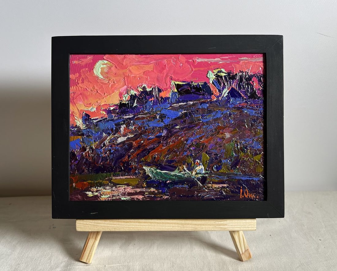 Oil painting Crimson evening by the river Oksana Kalenyuk (1 of 10)