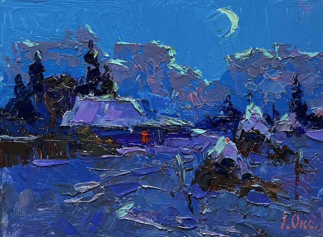 Oil painting Moonlit winter night Oksana Kalenyuk - 3