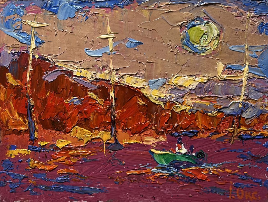 Oil painting Sailing on a boat into the sunset Oksana Kalenyuk - 3
