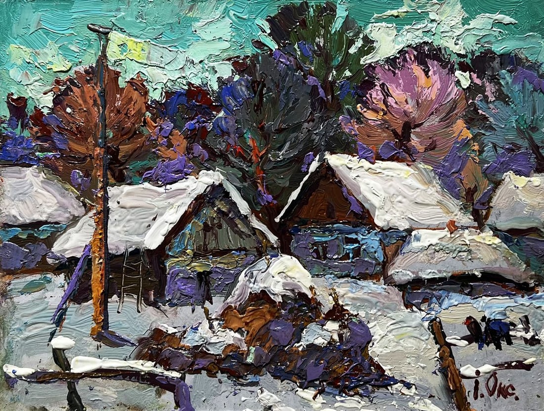 Oil painting The yard is covered in snow Oksana Kalenyuk - 3