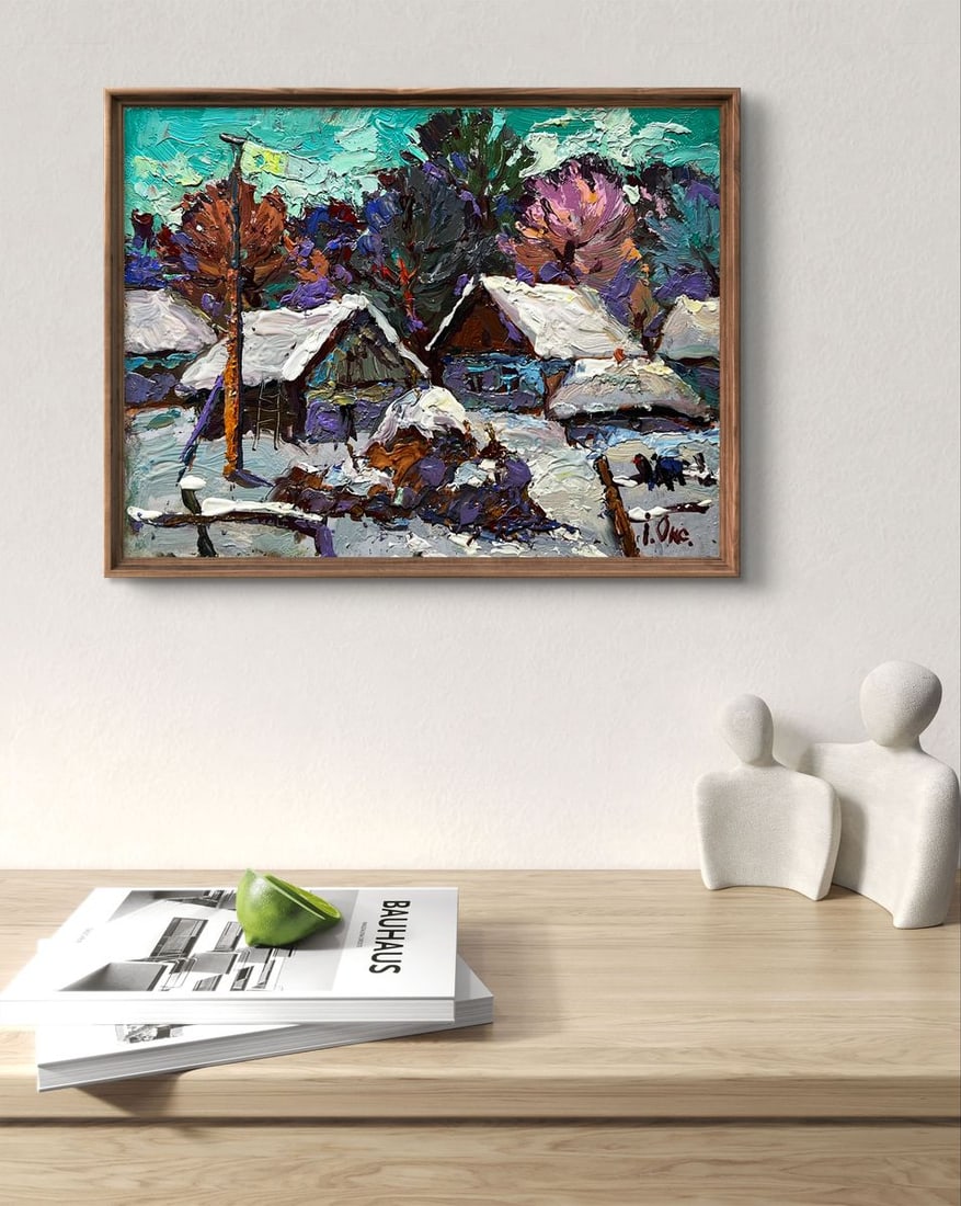 Oil painting The yard is covered in snow Oksana Kalenyuk - 4