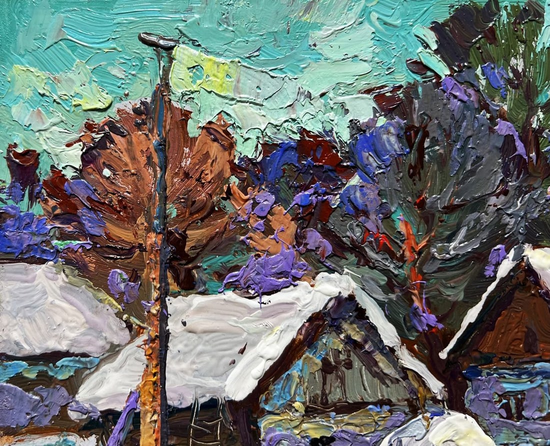 Oil painting The yard is covered in snow Oksana Kalenyuk - 6