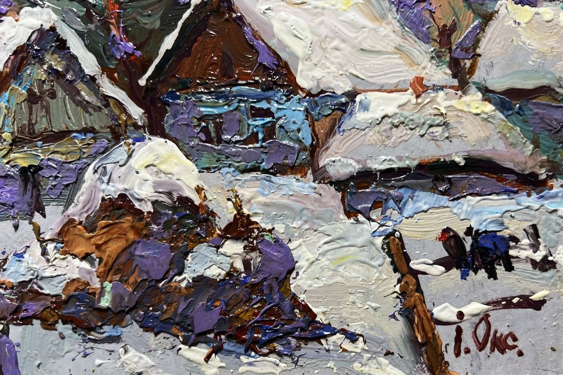 Oil painting The yard is covered in snow Oksana Kalenyuk - 8