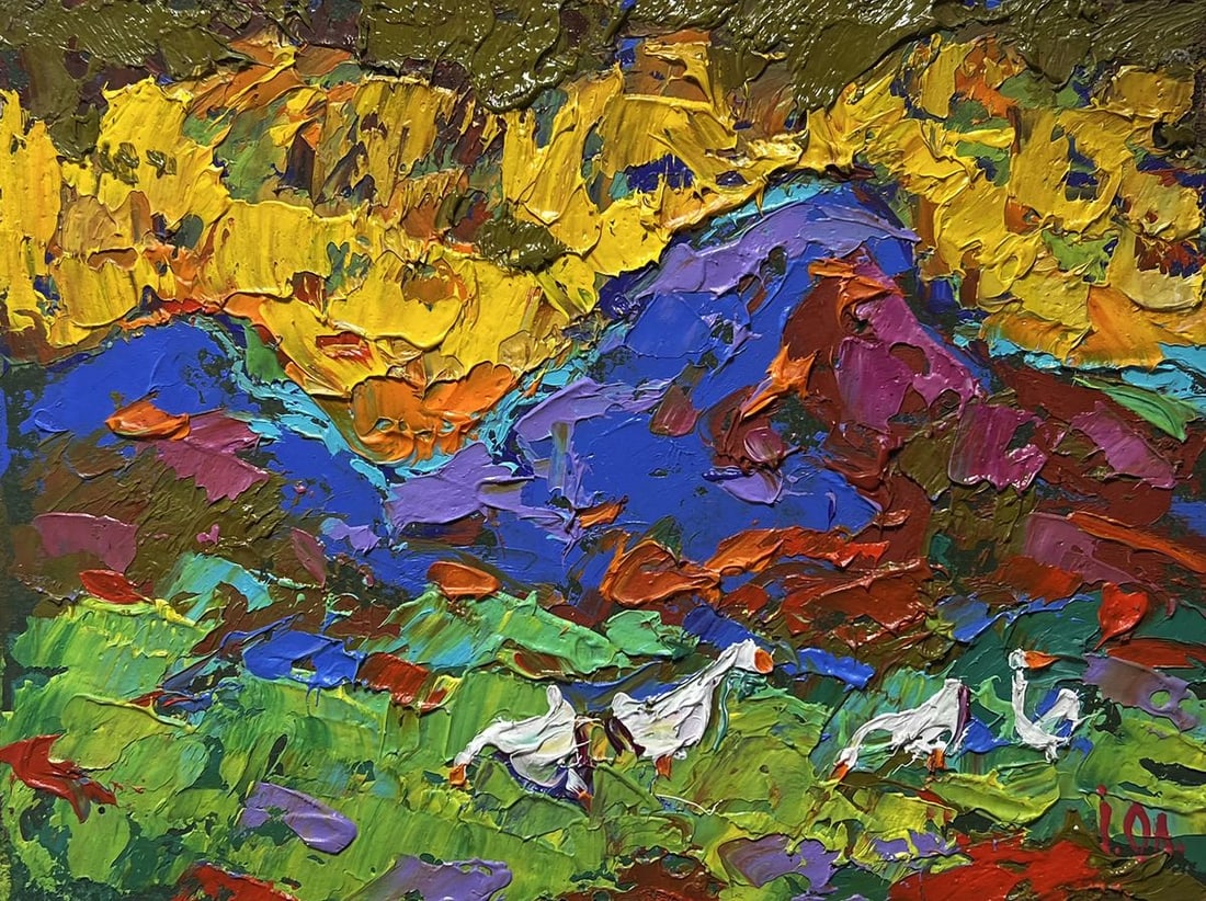 Oil painting Geese on the Hill Alex Kalenyuk - 3