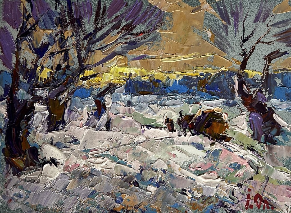 Oil painting I return home in the evening in winter Alex Kalenyuk - 3