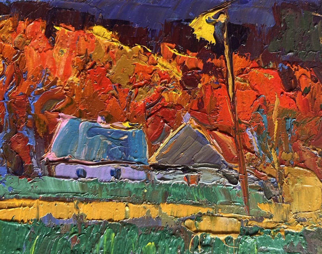 Oil painting Crimson autumn in the village Oksana Kalenyuk - 4
