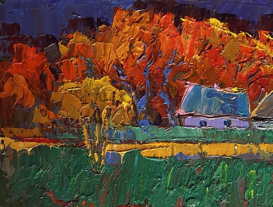Oil painting Crimson autumn in the village Oksana Kalenyuk - 7