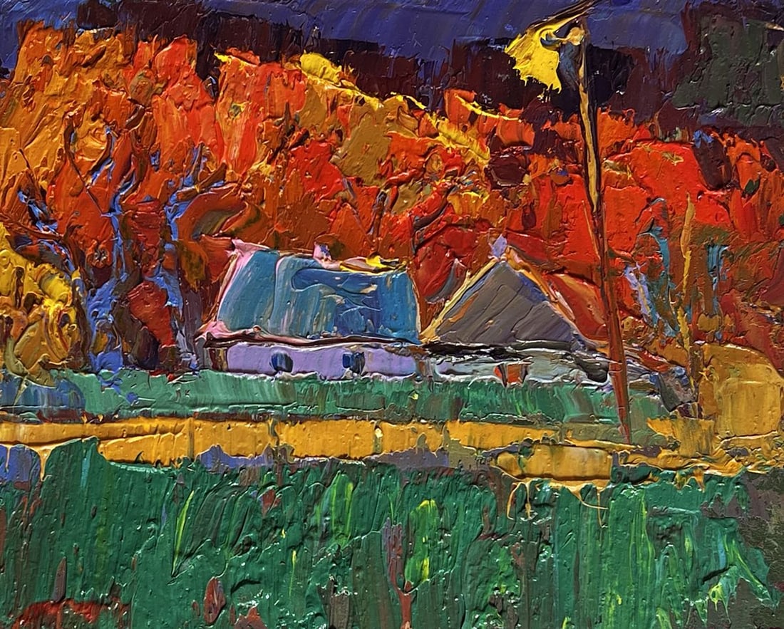 Oil painting Crimson autumn in the village Oksana Kalenyuk - 8