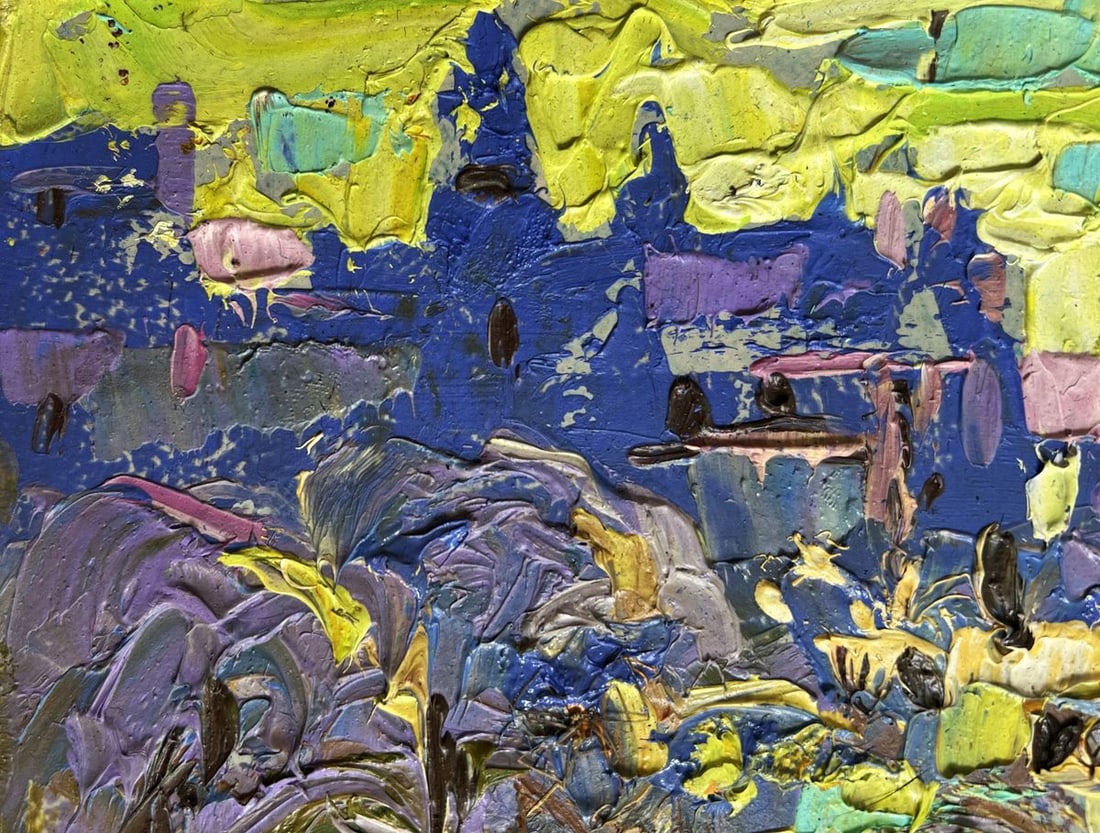Oil painting A yellow sunset illuminates the city Alex Kalenyuk - 6