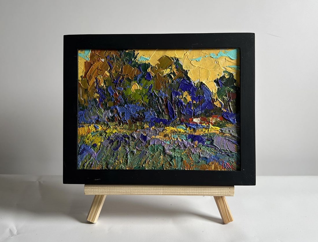Oil painting Golden autumn evening Alex Kalenyuk: Title: Oil painting Golden autumn evening Alex Kalenyuk Description: No.AAA4063 This oil painting cardboard, titled "Golden autumn evening", the composition is dominated by a warm, golden sky that