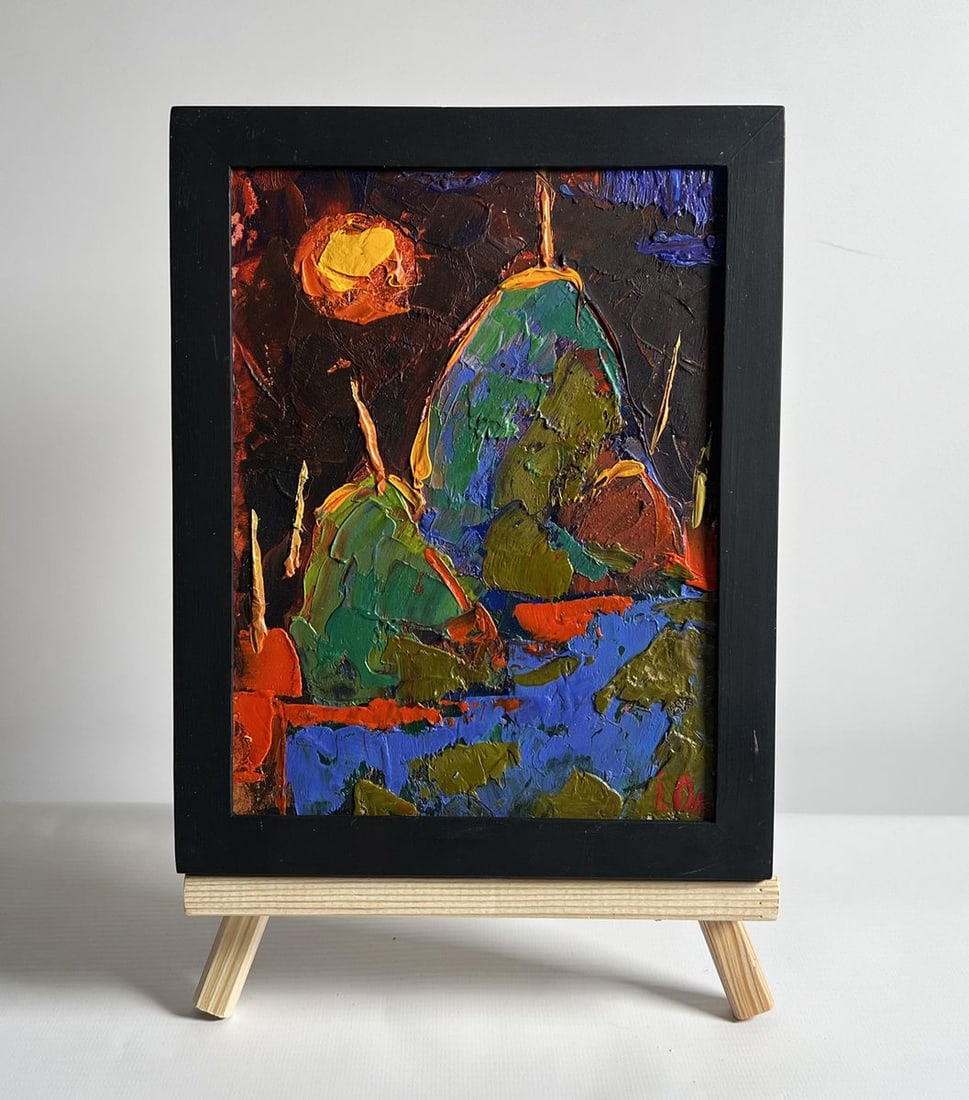 Oil painting Yellow moon in the field Alex Kalenyuk: Title: Oil painting Yellow moon in the field Alex Kalenyuk Description: No.AAA4071 This oil painting cardboard, titled "Yellow moon in the field", the composition is rich in contrast, with warm and co
