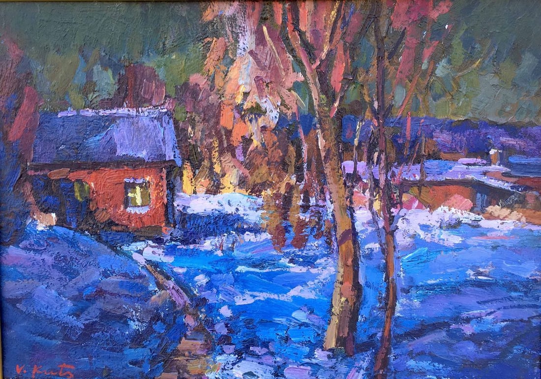 Winter evening oil painting - 2