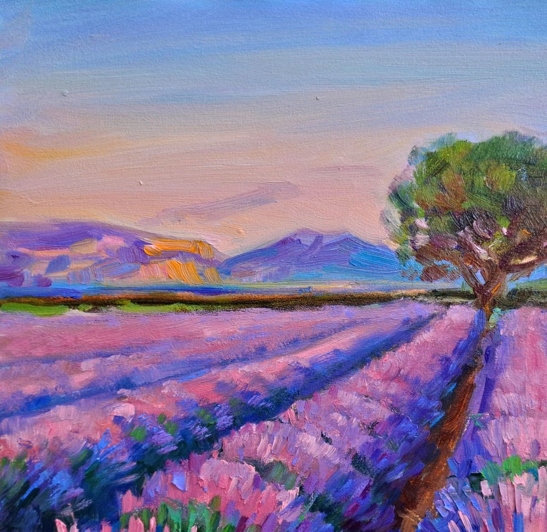 Oil painting Evening in the Lavender Field Vyacheslav Pereta - 2
