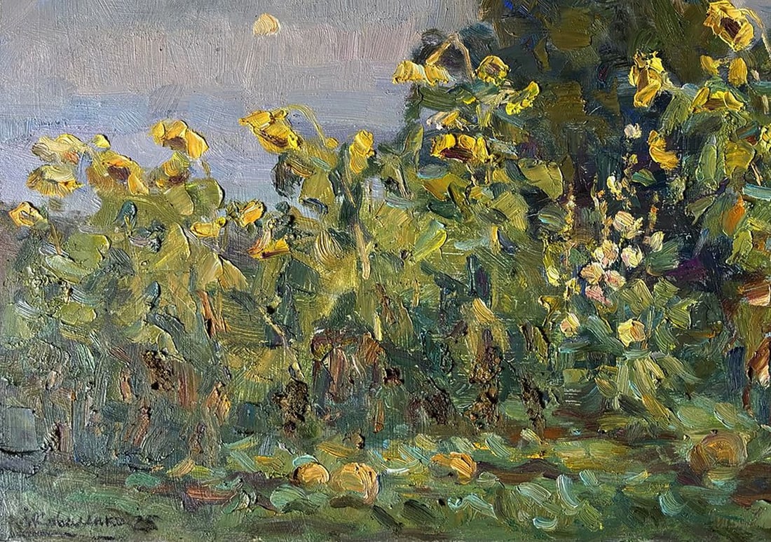 Oil painting Sunflowers behind the House Ivan Kovalenko - 5