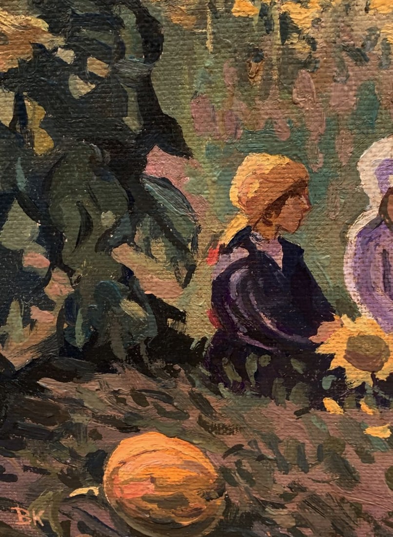 Oil painting Couple among endless fields Unknown artist - 7