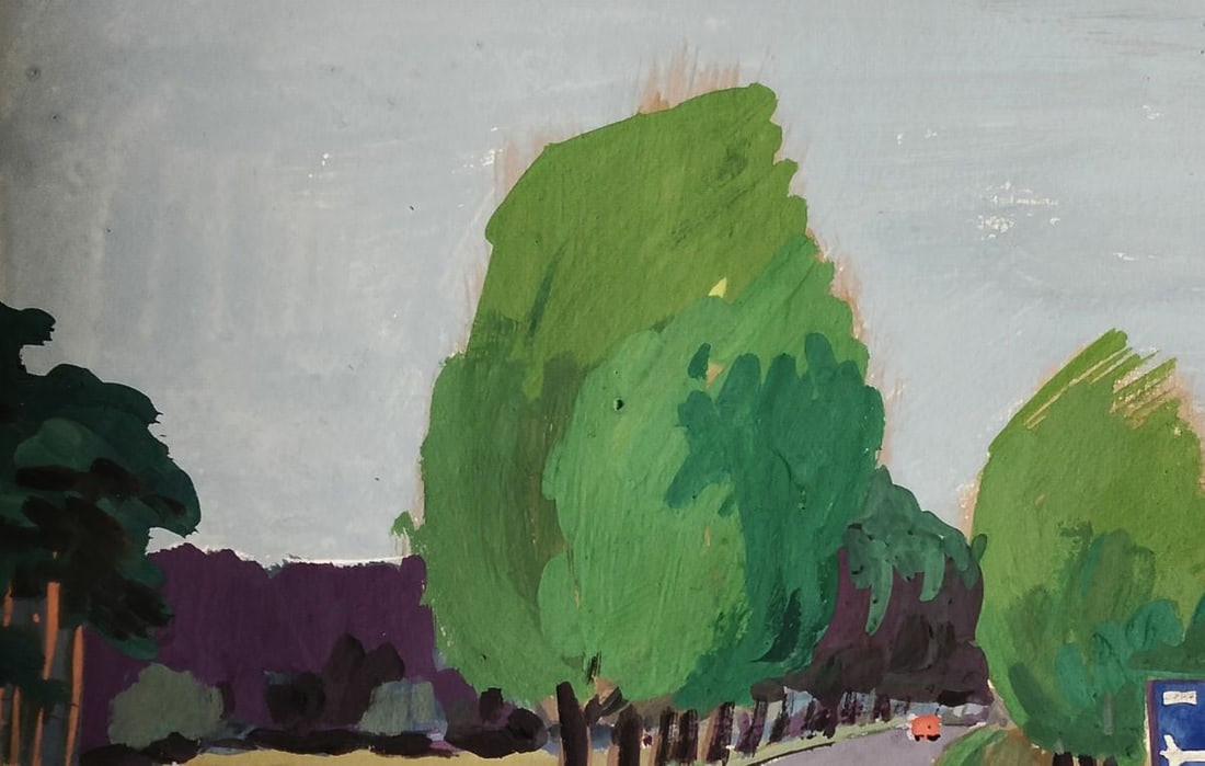 Gouache painting Road to travel Vitaly Duhnevich - 2