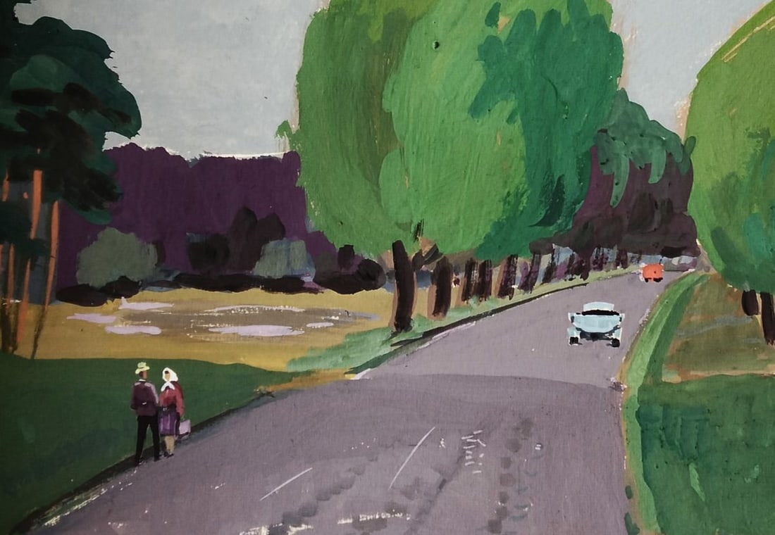 Gouache painting Road to travel Vitaly Duhnevich - 4