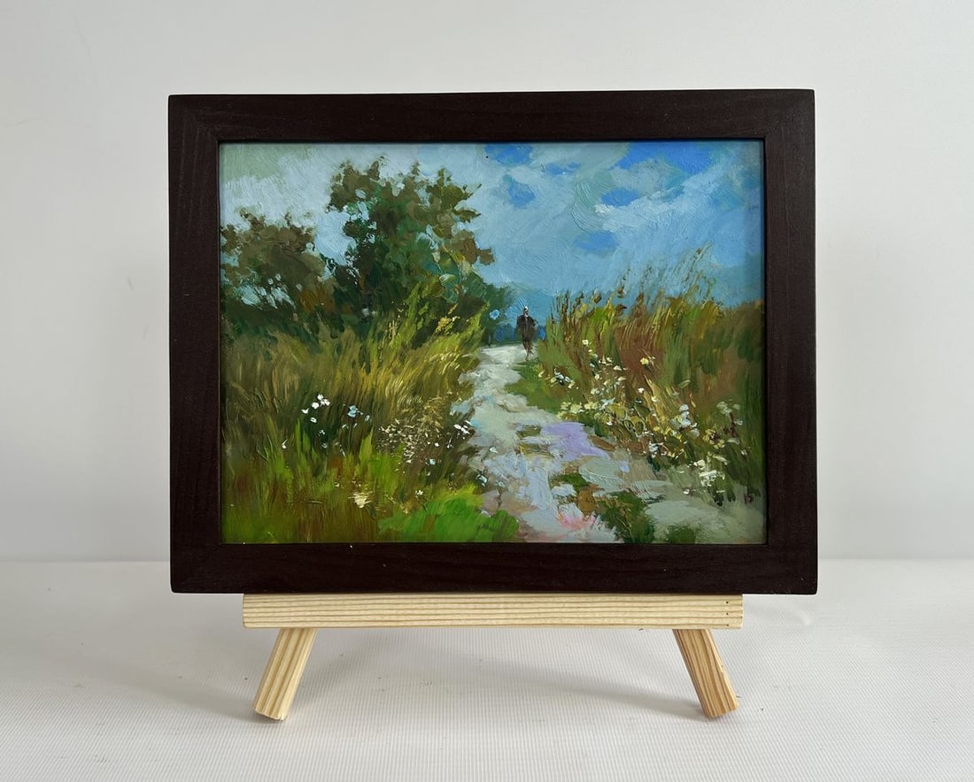 Oil painting A walk in the arms of nature Yuriy Suprunchuk: Title: Oil painting A walk in the arms of nature Yuriy Suprunchuk Description: No.AAA4417 The painting "A Walk in the Arms of Nature" captures a tranquil and serene countryside scene, immersing the