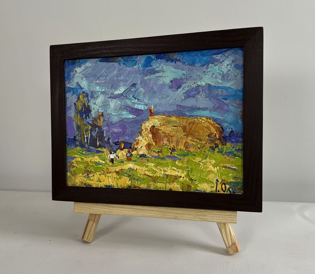Oil painting Harvesting hay in the field Alex Kalenyuk - 2