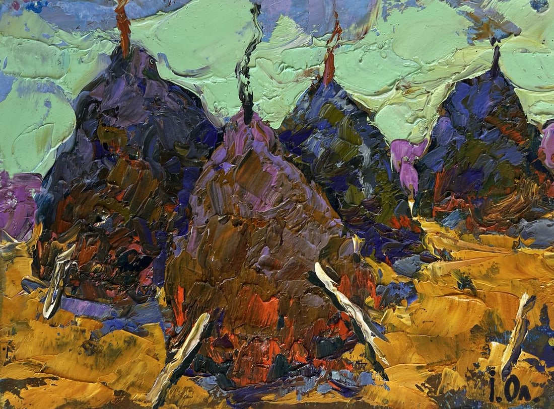Oil painting Haystacks on a golden field Alex Kalenyuk - 3