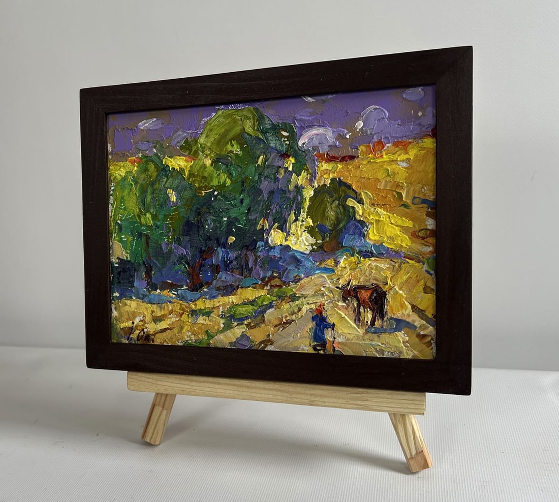 Oil painting Walking a cow in a field Alex Kalenyuk - 2