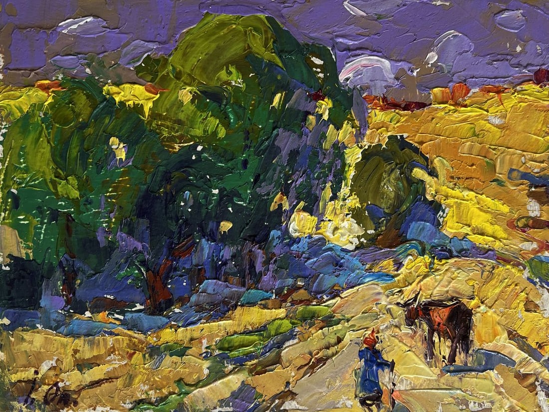 Oil painting Walking a cow in a field Alex Kalenyuk - 3