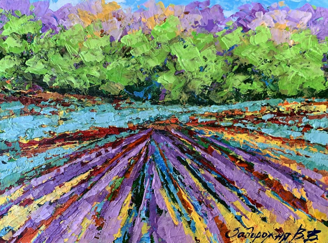 Oil painting Sunny field near the forest V. Zadorozhnya: Title: Oil painting Sunny field near the forest V. Zadorozhnya Description: No.AAA3476 The painting titled "Sunny Field Near the Forest" is a dynamic and vibrant depiction of nature, showcasing the