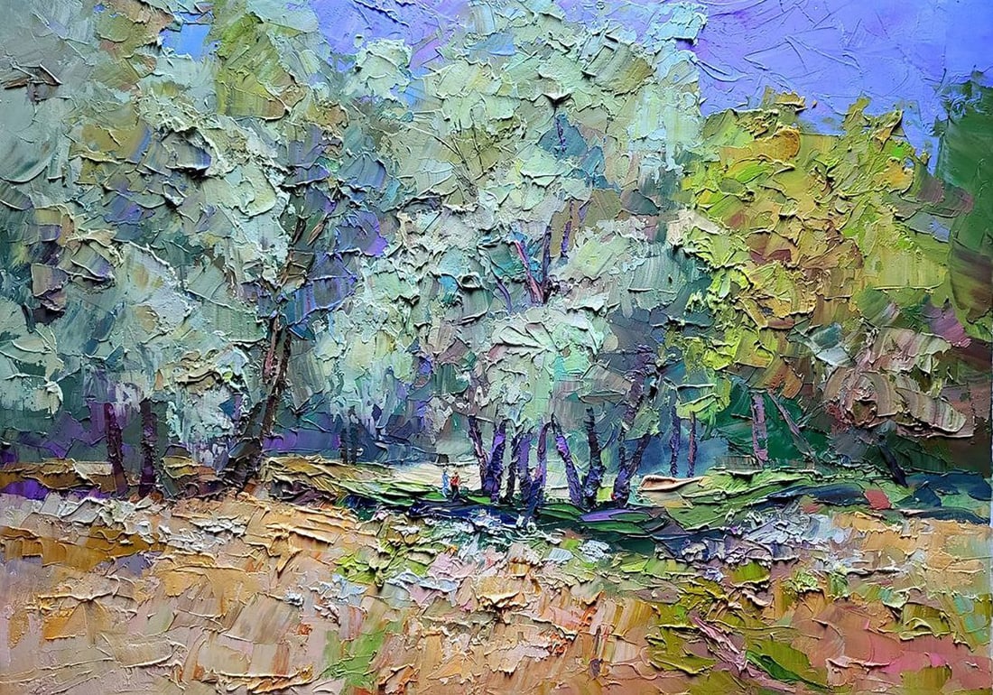Oil painting Between the willows Serdyuk Boris Petrovich: Title: Oil painting Between the willows Serdyuk Boris Petrovich Description: No.SERB 923 "Between the Willows" is a captivating oil painting that transports its viewers into a serene and enchanting la
