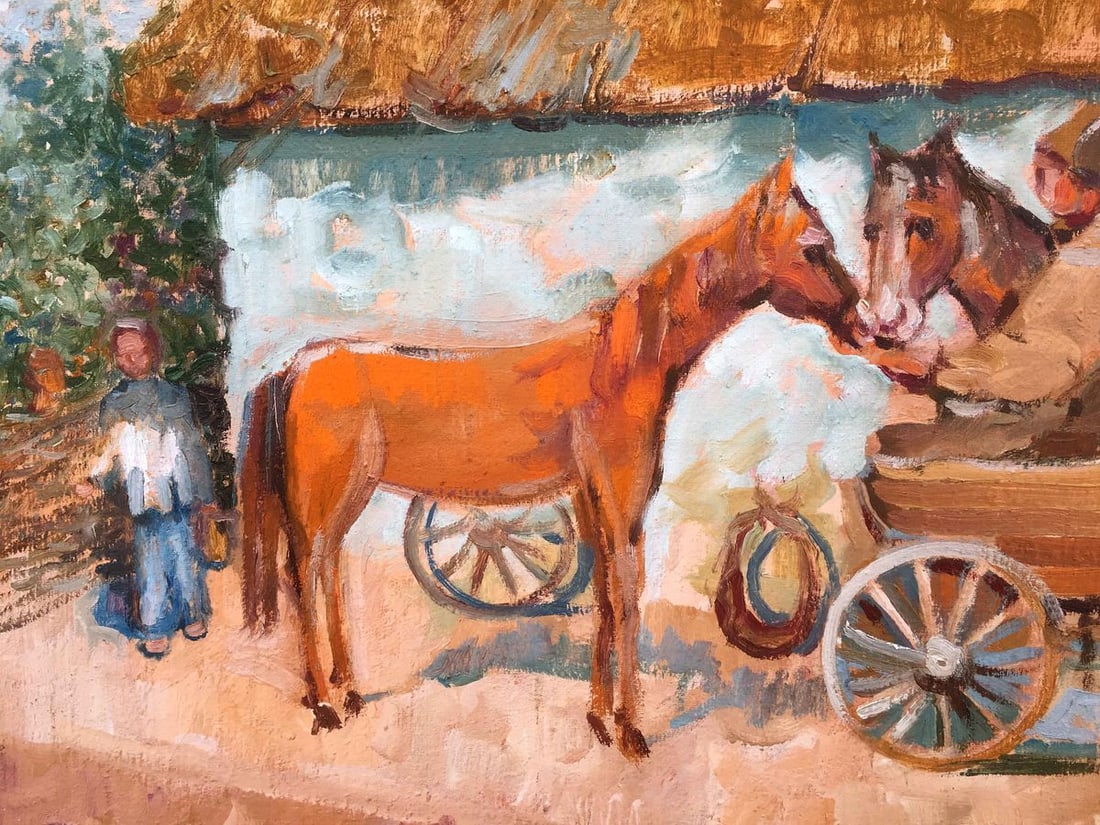 Near the house oil painting Alexei Nikolaevich Timoshenko - 3