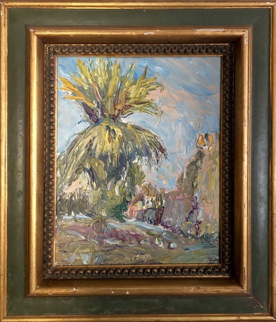 Oil painting Palm: Title: Oil painting Palm Description: No.Verns 27 *** ABOUT THIS PAINTING *** * TITLE: "Palm" * ARTISTS: Unknown artist * SIZE: 28x36 cm/'11.02x14.17 inches' * MEDIUM: oil, cardboard * HAND PAINTED:
