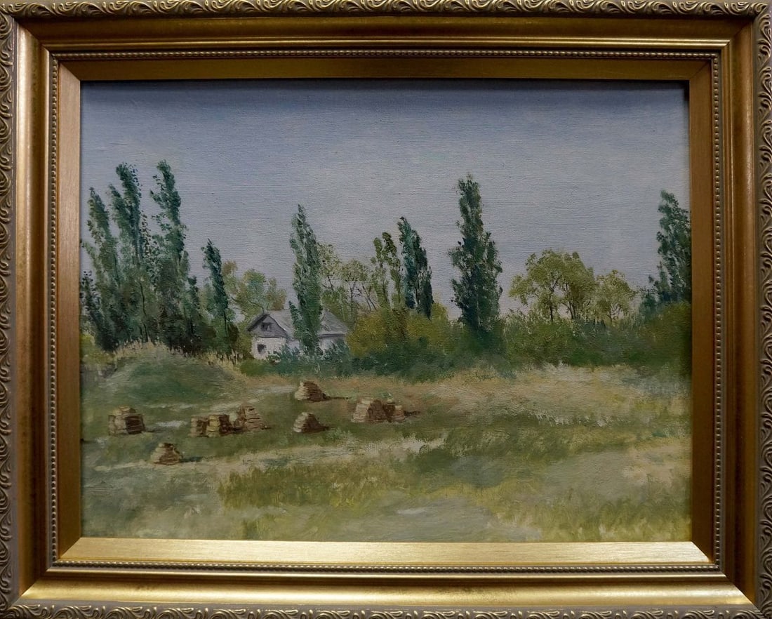 Oil painting At the house on the outskirts: Title: Oil painting At the house on the outskirts Description: No.Verns 86 *** ABOUT THIS PAINTING *** * TITLE: "At the house on the outskirts" * ARTISTS: Unknown artist * SIZE: 25x33 cm/'9.84x12.99