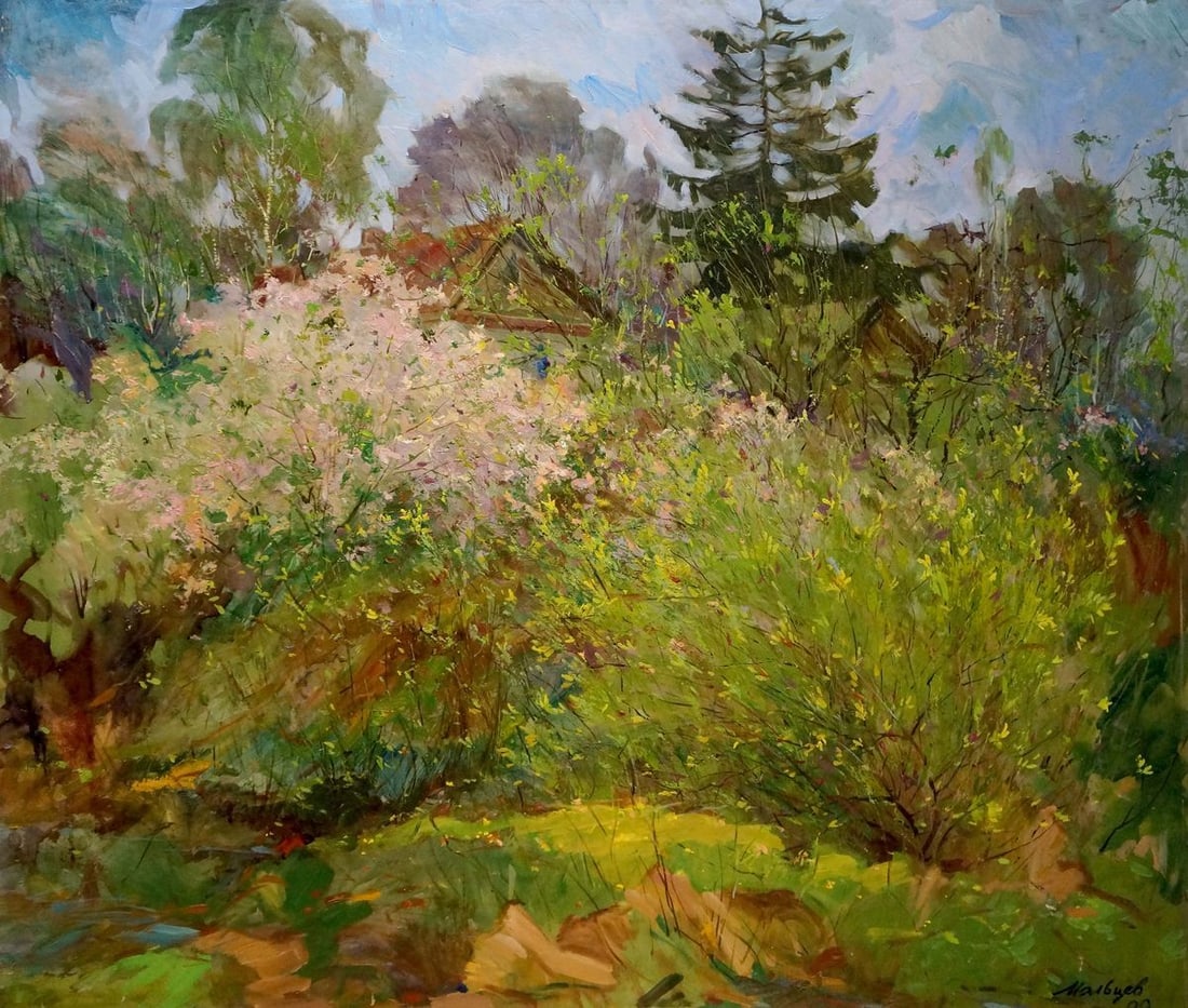 Oil painting Early May Maltsev Nikolay Alexandrovich: Title: Oil painting Early May Maltsev Nikolay Alexandrovich Description: No.Verns 438 *** ABOUT THIS PAINTING *** * TITLE: "Early May" * ARTISTS: Maltsev Nikolay Alexandrovich * SIZE: 72x84 cm/'28.34x