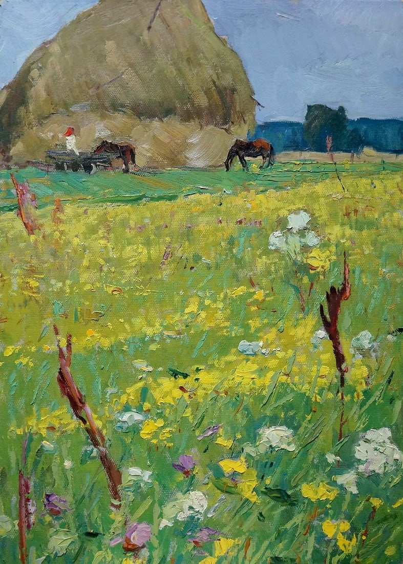 Oil painting Haystacks Sevastyanov Viktor Grigorievich: Title: Oil painting Haystacks Sevastyanov Viktor Grigorievich Description: No.Verns 741 *** ABOUT THIS PAINTING *** * TITLE: "Haystack" * ARTISTS: Sevastyanov Viktor Grigorievich * SIZE: 63.5x45