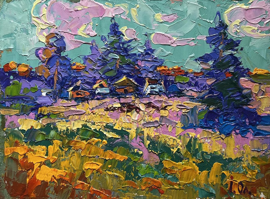 Oil painting Village in the shade of trees Alex Kalenyuk - 3