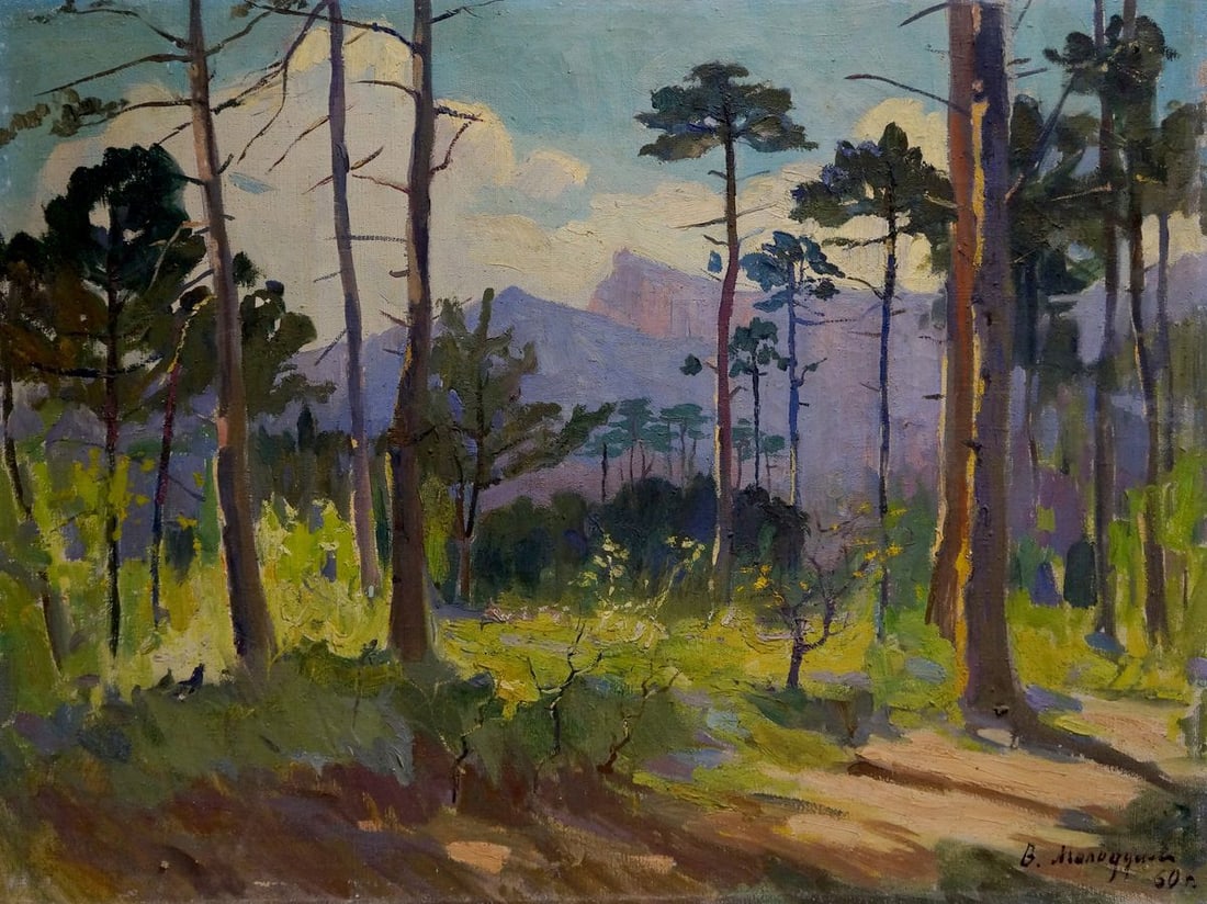 Oil painting Forest V. Molodtsov: Title: Oil painting Forest V. Molodtsov Description: No.Vern 1001 *** ABOUT THIS PAINTING *** * TITLE: "Forest" * ARTISTS: V. Molodtsov * SIZE: 60x80 cm/'23.62x31.49 inches' * MEDIUM: oil, canvas * HA