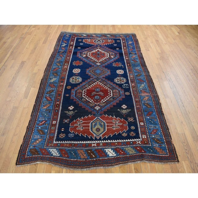 Blue Antique Caucasian Kazak, 100% Wool Hand Knotted, Runner Rug - 2