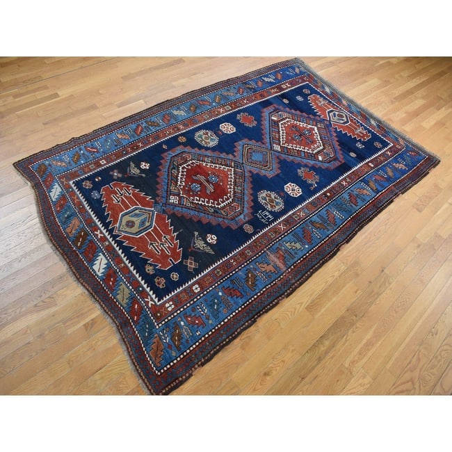 Blue Antique Caucasian Kazak, 100% Wool Hand Knotted, Runner Rug - 3