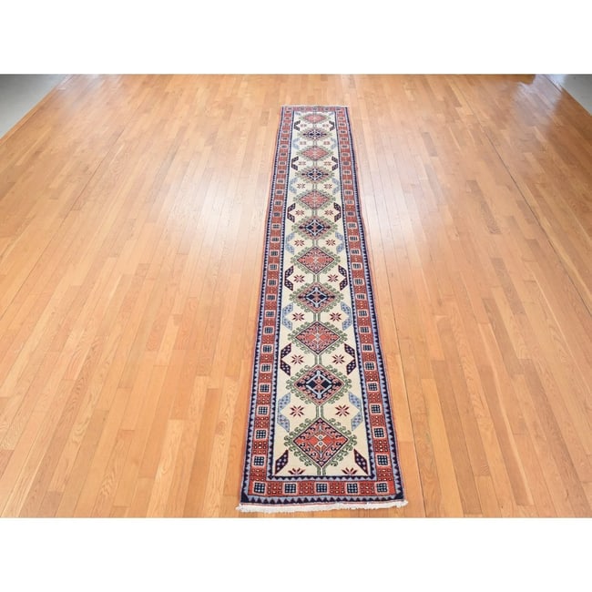Reed Yellow Vintage Persian Meshkin Clean Hand Knotted Wool Runner Rug - 2