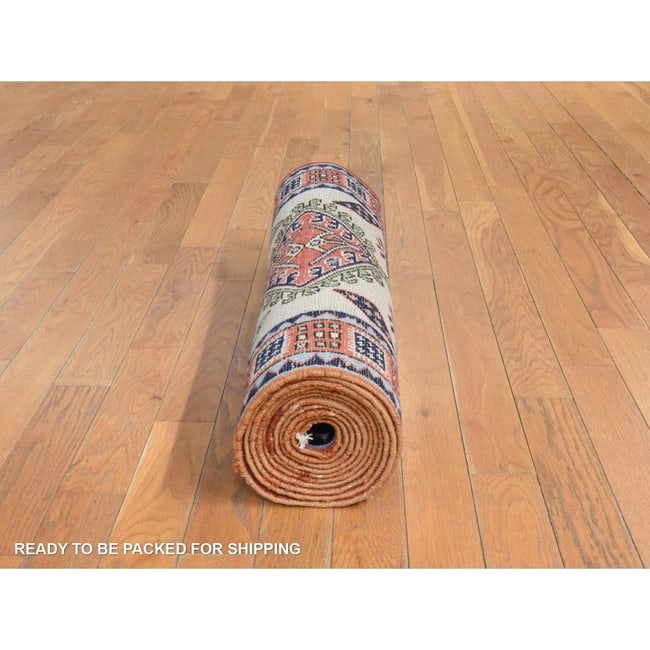 Reed Yellow Vintage Persian Meshkin Clean Hand Knotted Wool Runner Rug - 7