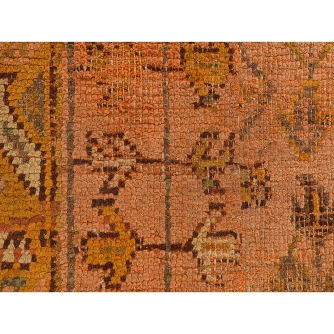 Coral Color Antique Turkish Oushak Clean Wool Weft Hand Knotted Rug - 2