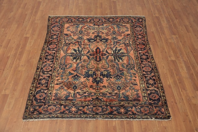 Antique Vegetable Dye Salmon Pink Lilian Persian Rug 5x6 - 3
