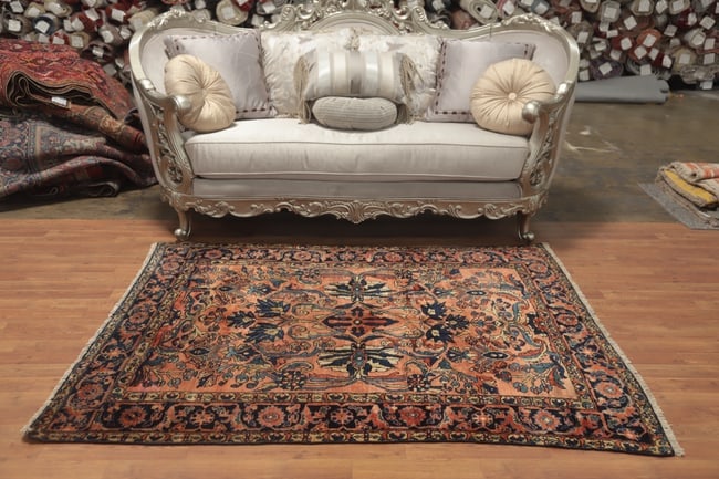 Antique Vegetable Dye Salmon Pink Lilian Persian Rug 5x6 - 4