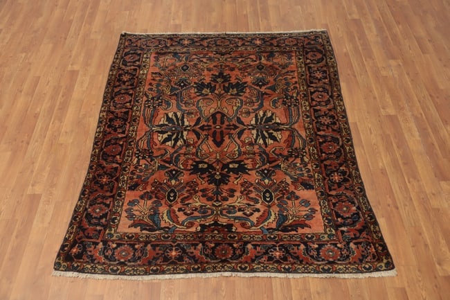 Antique Vegetable Dye Salmon Pink Lilian Persian Rug 5x6 - 5