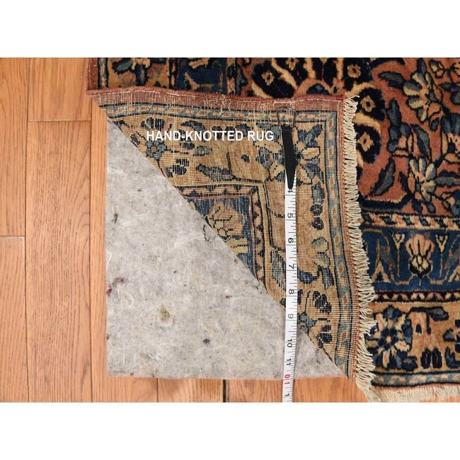 Ivory with Blue Antique Persian Kerman Soft Wool Hand Knotted Rug - 11