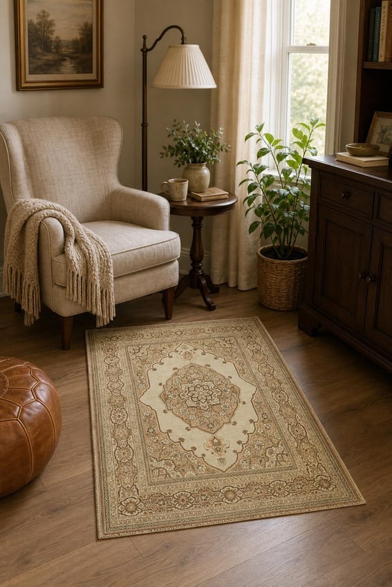 Pre-1900 Antique Beige Tabriz Haj-Jalili Persian Rug 4'x6' - 2