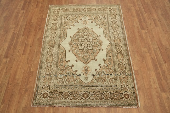 Pre-1900 Antique Beige Tabriz Haj-Jalili Persian Rug 4'x6' - 3